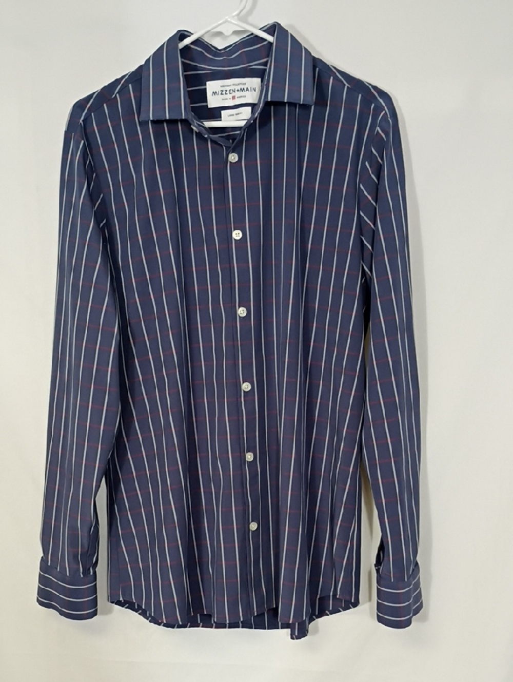 EUC Mizzen + Main Shirt Mens Size Large Trim Fit Stretch Casual Leeward Button